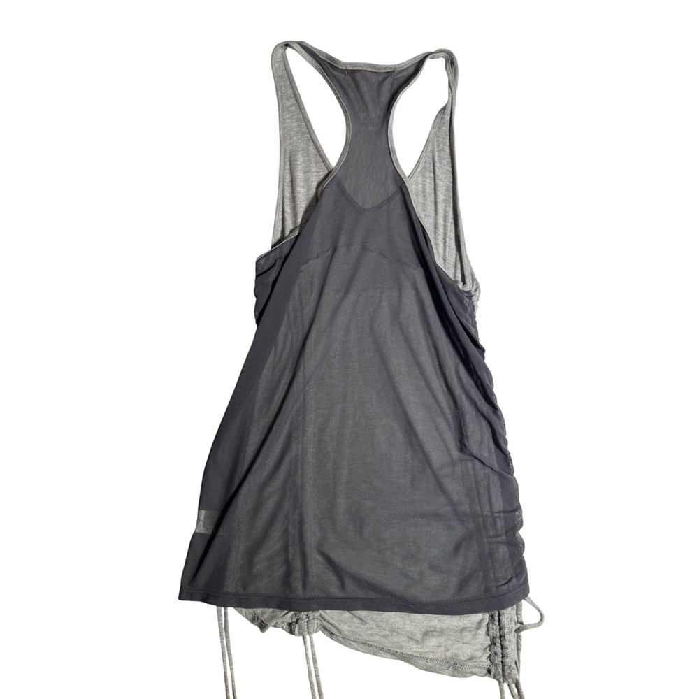 Woodleigh Grey Ruched Drawstring Racerback Tank Top Mesh Back Small - Picture 2 of 6